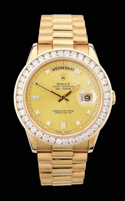 rolex day date gold with diamond bezel|18k presidential rolex diamond bezel.